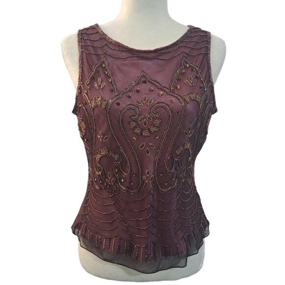 Adrianna Papell 3 Pc Set Silk Embellish Top Skirt Jacket Wedding Party Plum Sz10 - Picture 13 of 15